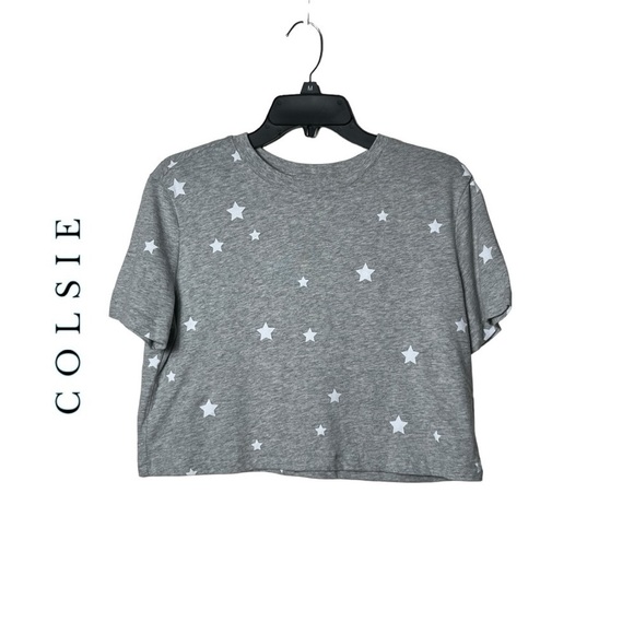 1678. COLSIE SHORT SLEEVE‎ CROPPED TEE WITH STARS PRINT SIZE SMALL GRAY/WHITE - Picture 1 of 7